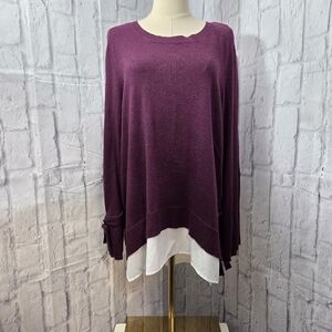 Simply Vera Vera Wang Large Purple Wine Lace Back Tunic Top Sweater Blouse